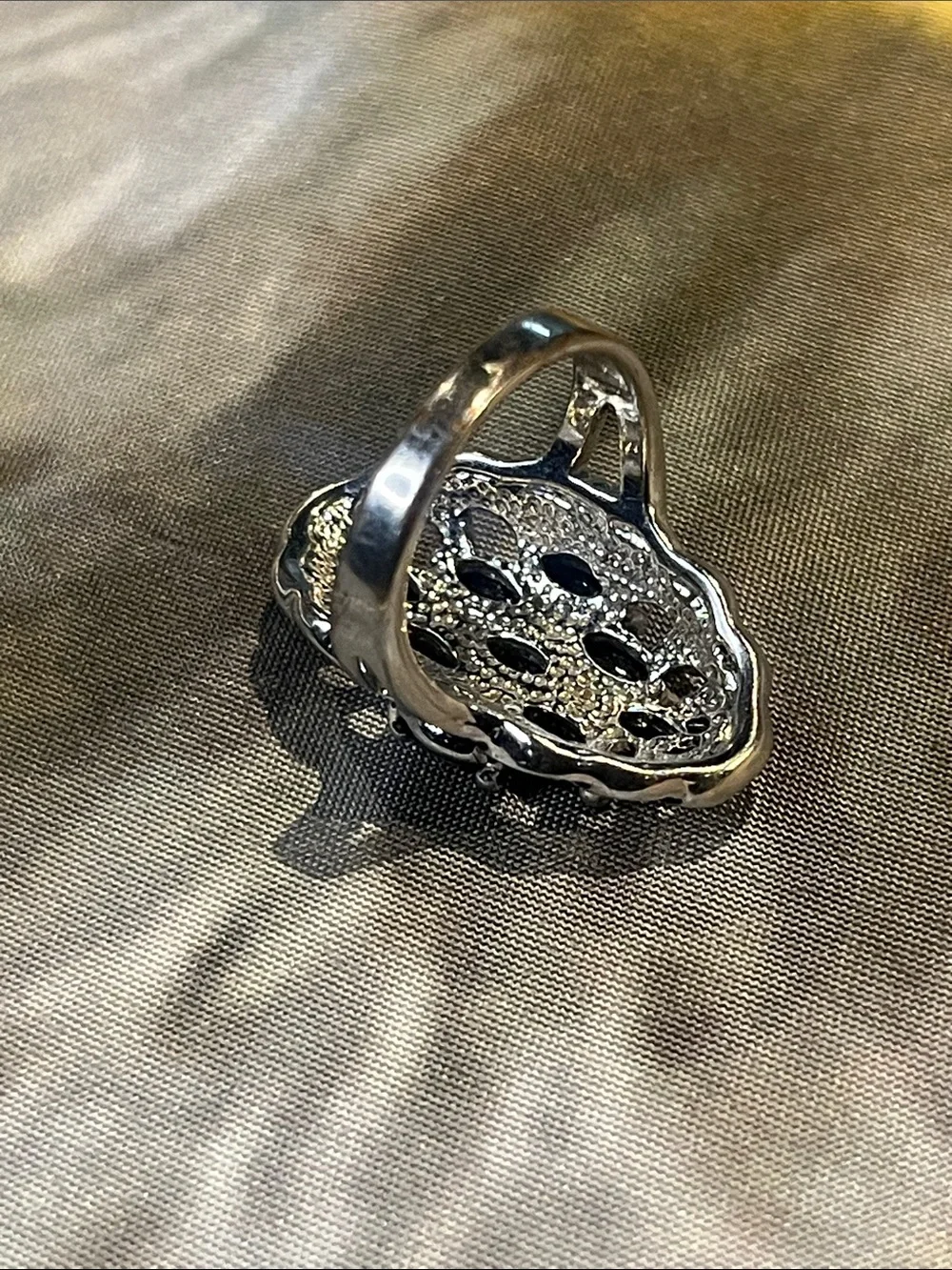 Silver-Tone Ring with Black Marquise Stones